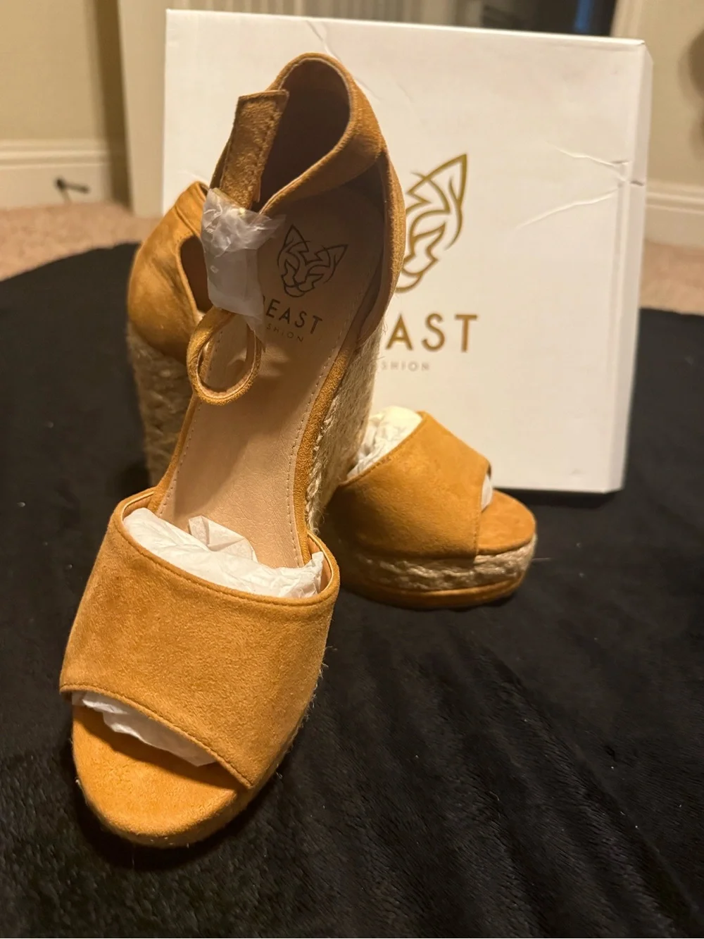 BEAST FASHION Tan Suede Open-Toe Wedge Sandals